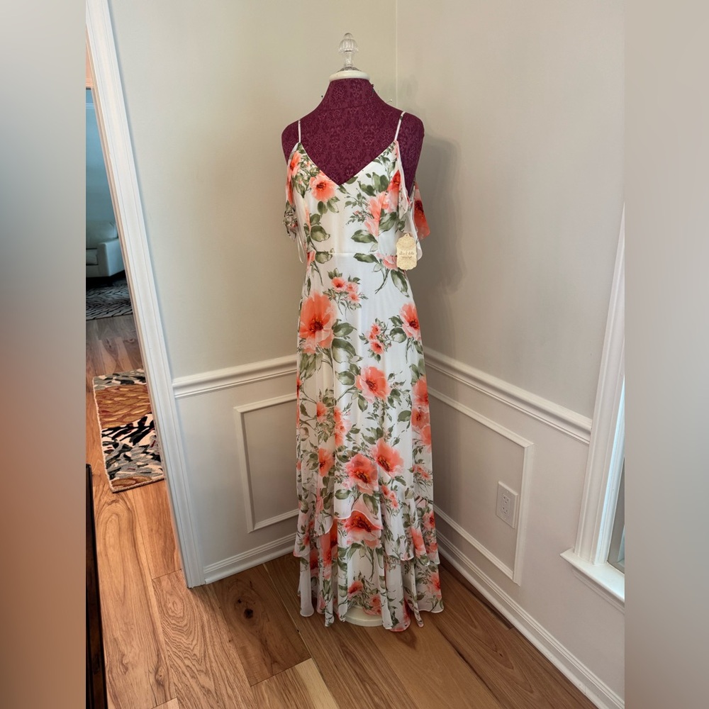 Altar'd State White Maxi Dress with Orange and Green Floral